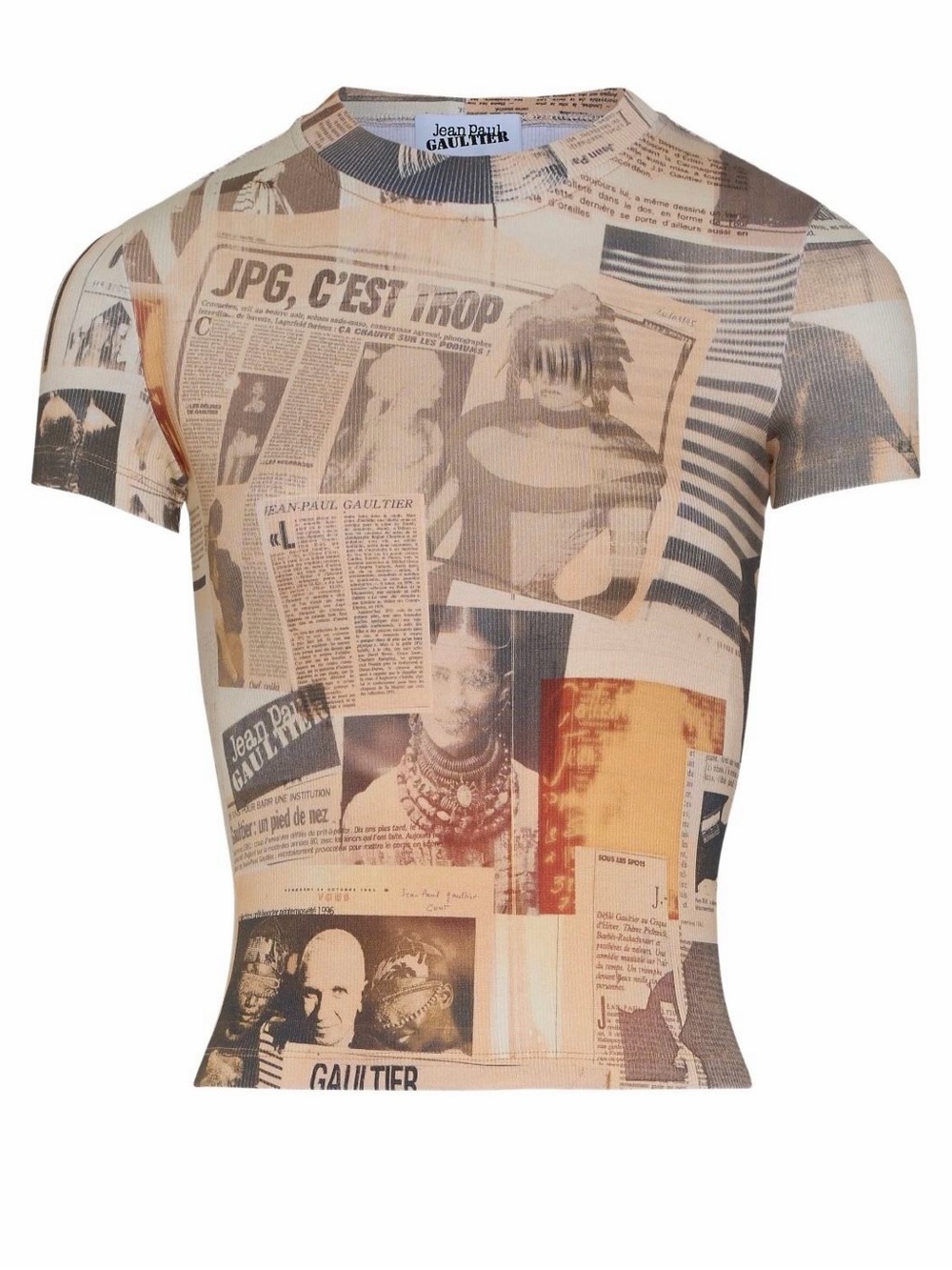 Jean Paul Gaultier Beige Newspaper Print Short Sleeve Tee